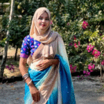Shamima Aktar posing in a traditional saree from Badarpur
